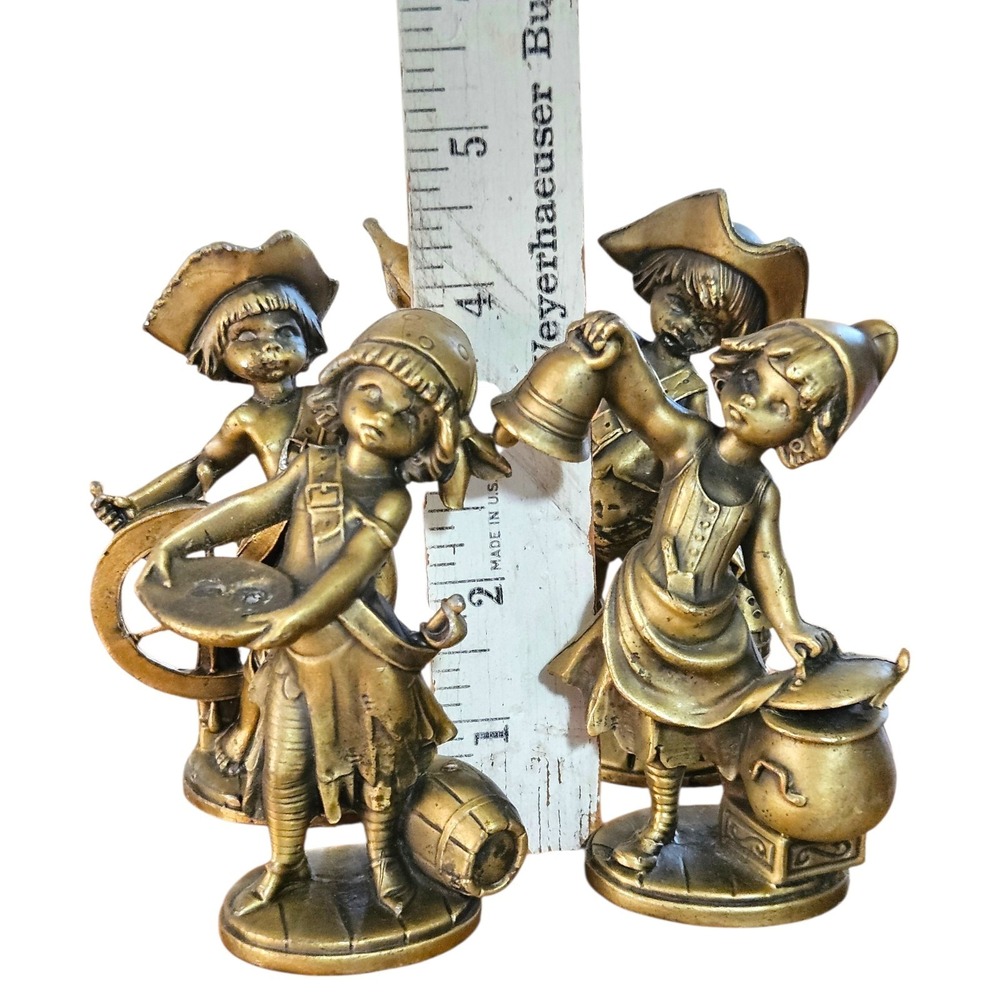 4 Antique 50s 60s Simonetti Italy Depose Brass Figurines 5" Child Pirate Gypsy